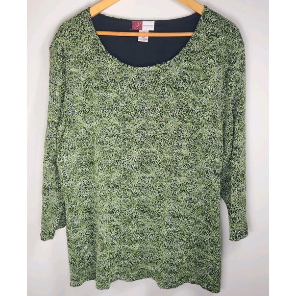 JM Collection Woman 3X Green Black Textured Knit Lined Top Blouse EUC - Picture 2 of 5